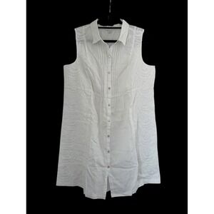 J Jill Love Linen Dress Embroidered Button Front Coastal Resort Floral 1X White